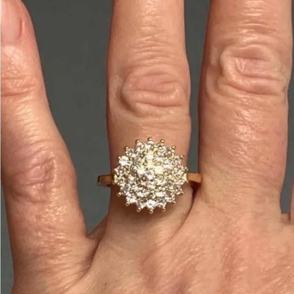 14KT Yellow Gold 3CT Halo Diamond Cluster Engagement Wedding Ring - Picture 5 of 10